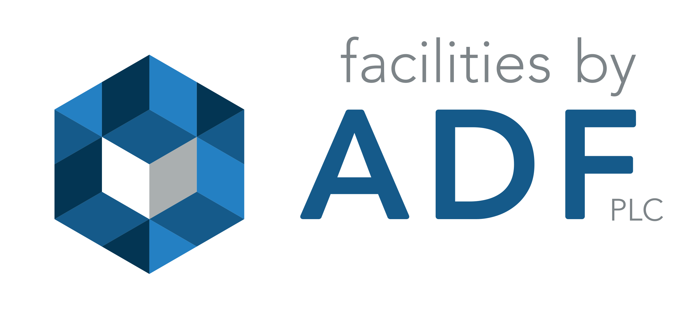 Text says facilities by ADF PLC and the logo is a patterned blue cube